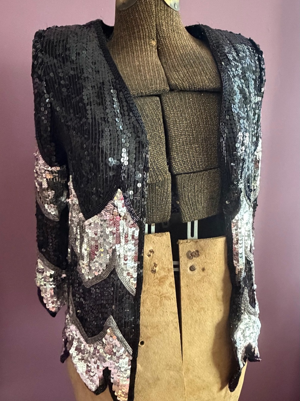 Vintage Judith Ann Creations Silk Sequin Art Deco Scallop Jacket M